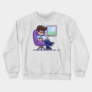 Man Reading Newspaper On Sofa Cartoon Crewneck Sweatshirt